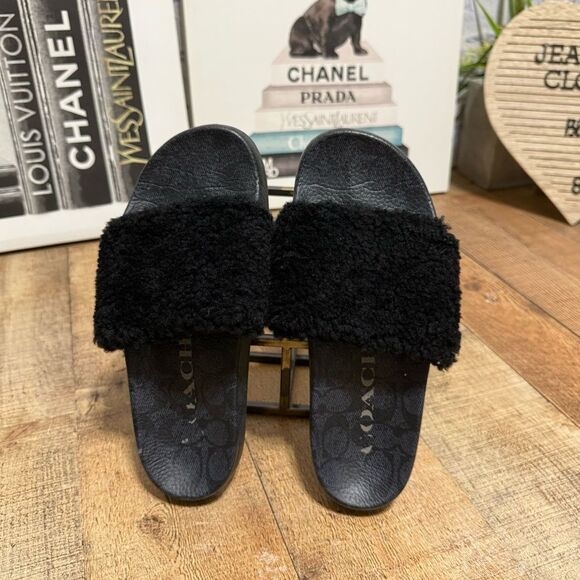 Coach Black slide With Shearling size 7 - Picture 4 of 9